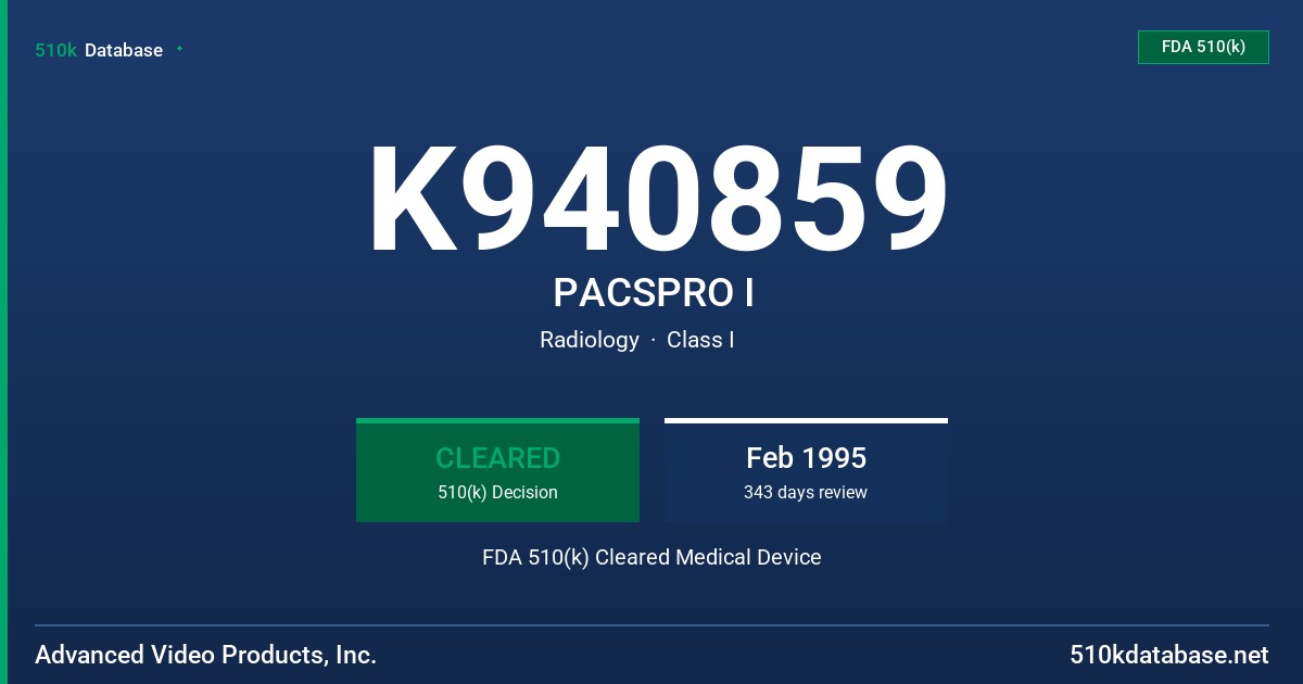 K940859 PACSPRO I FDA 510(k) Cleared Medical Device