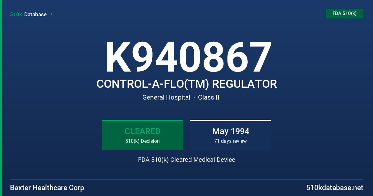 K940867 CONTROL-A-FLO(TM) REGULATOR FDA 510(k) Cleared Medical Device