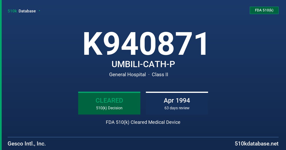 K940871 UMBILI-CATH-P FDA 510(k) Cleared Medical Device