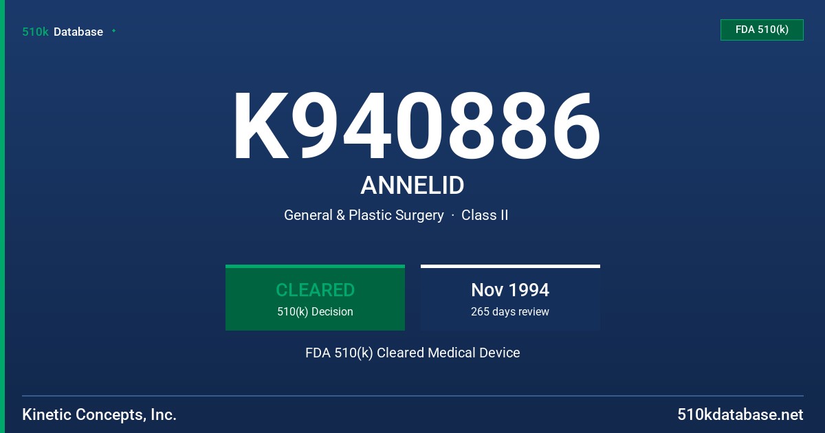 K940886 ANNELID FDA 510(k) Cleared Medical Device