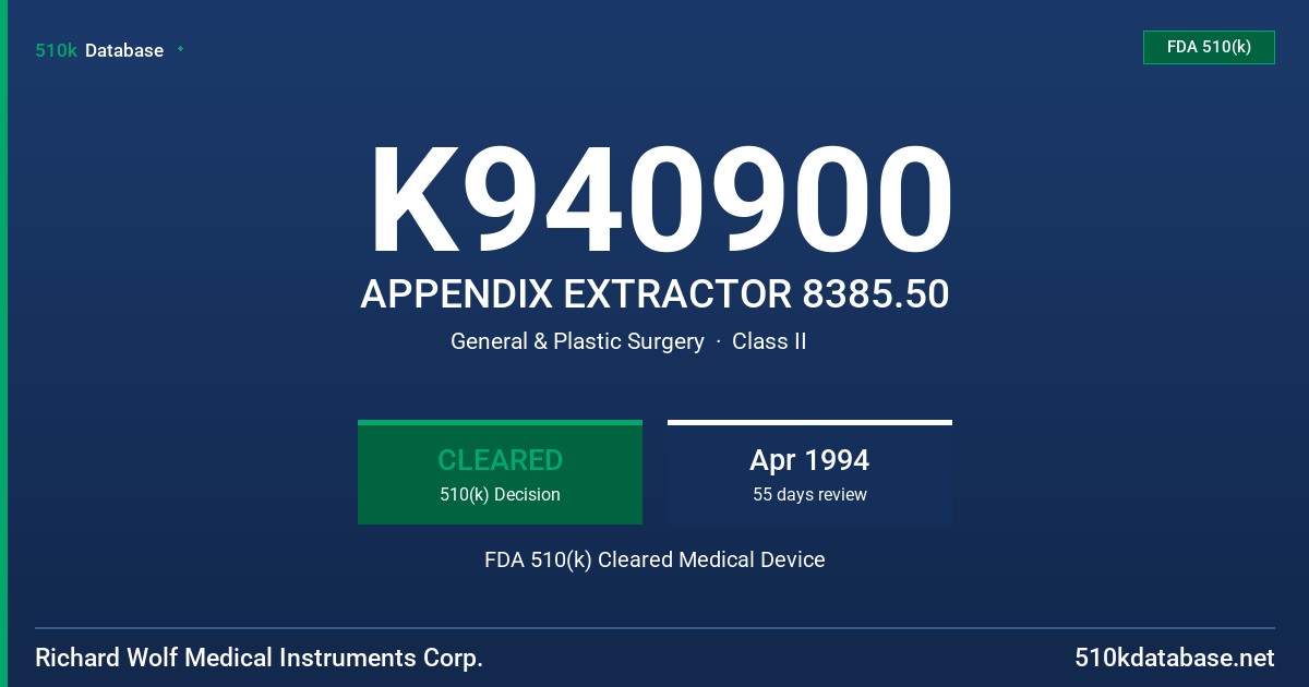 K940900 APPENDIX EXTRACTOR 8385.50 FDA 510(k) Cleared Medical Device