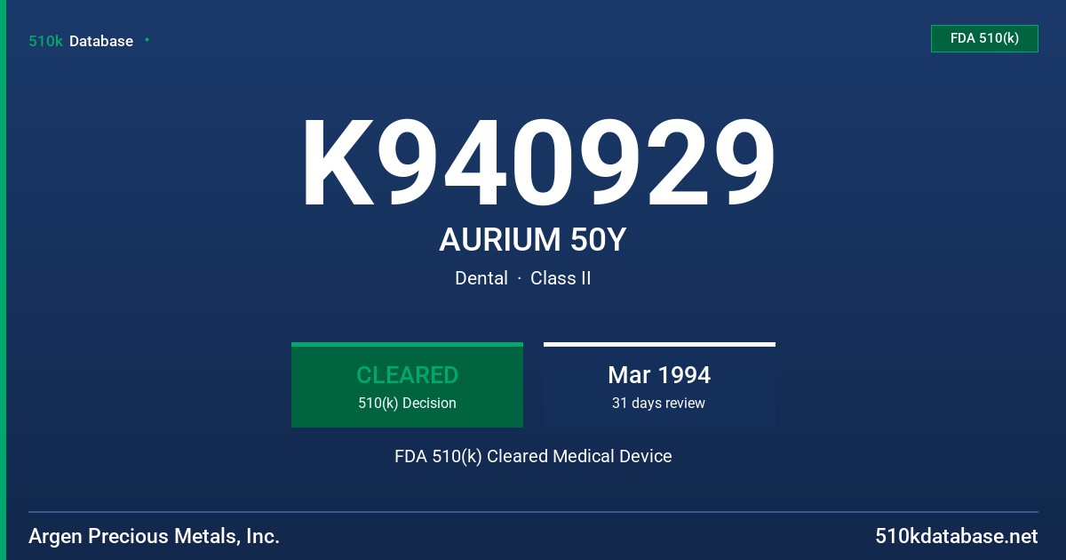 K940929 AURIUM 50Y FDA 510(k) Cleared Medical Device