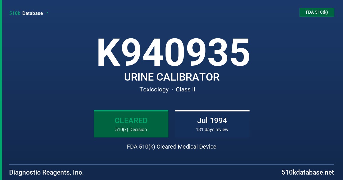K940935 URINE CALIBRATOR FDA 510(k) Cleared Medical Device