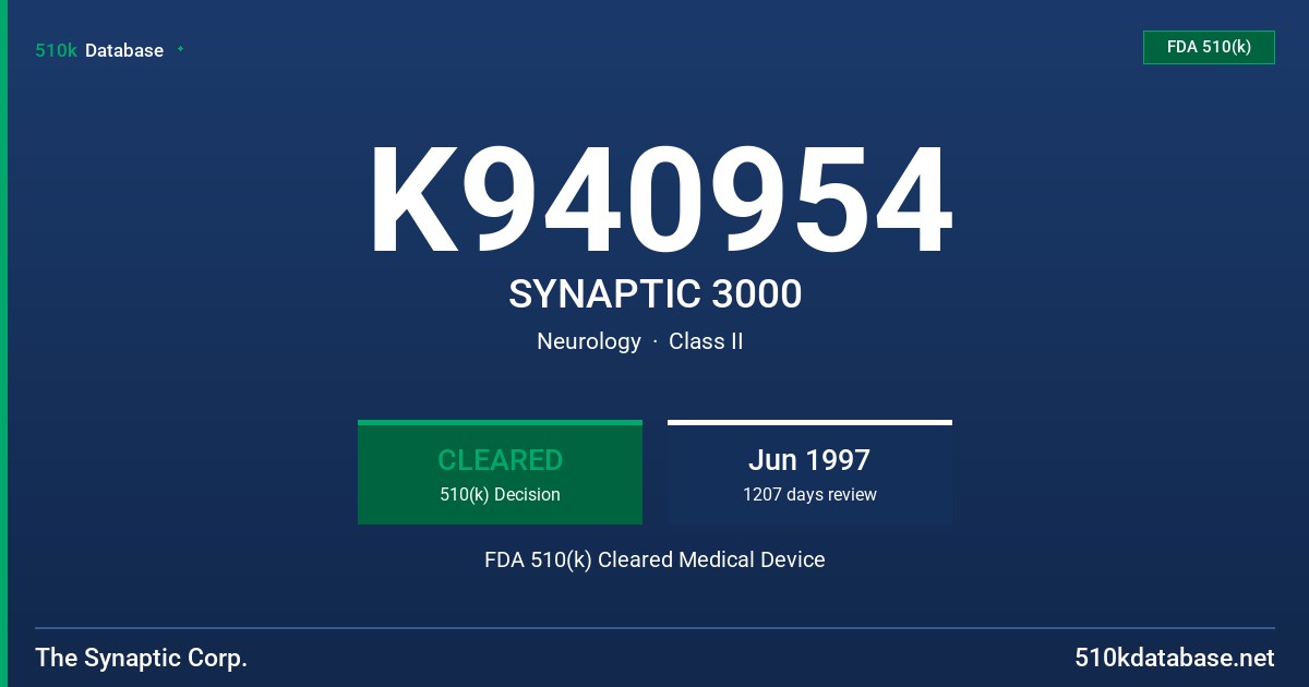 K940954 SYNAPTIC 3000 FDA 510(k) Cleared Medical Device