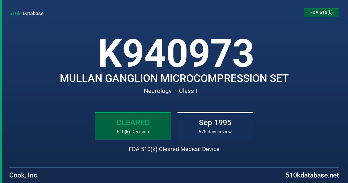 K940973 MULLAN GANGLION MICROCOMPRESSION SET FDA 510(k) Cleared Medical Device