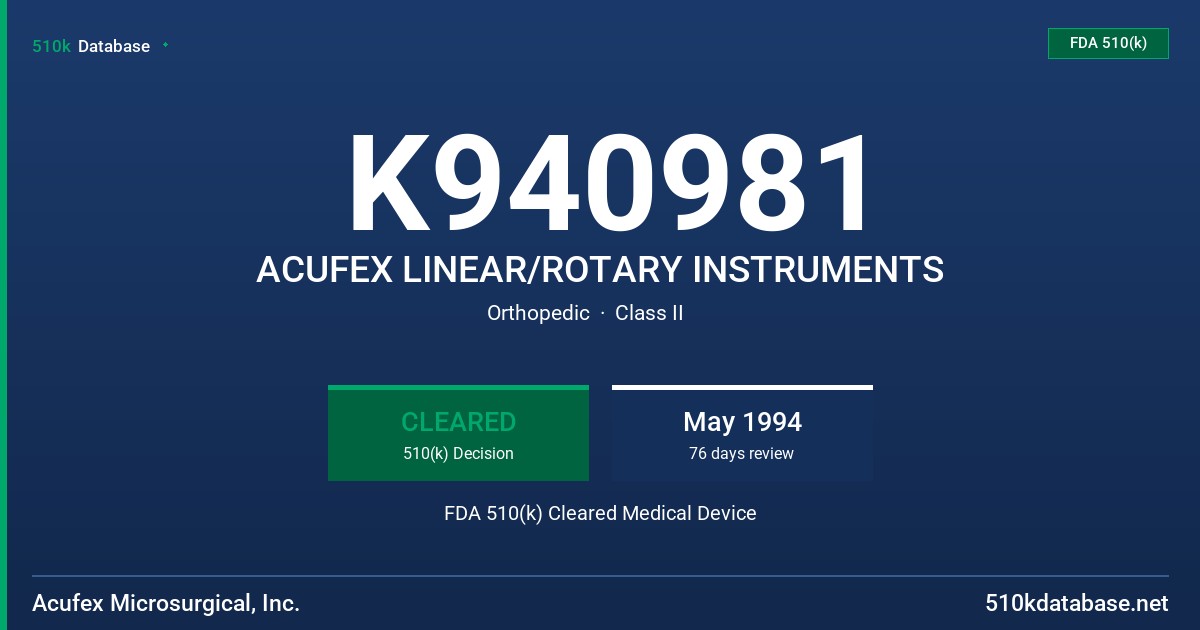 K940981 ACUFEX LINEAR/ROTARY INSTRUMENTS FDA 510(k) Cleared Medical Device