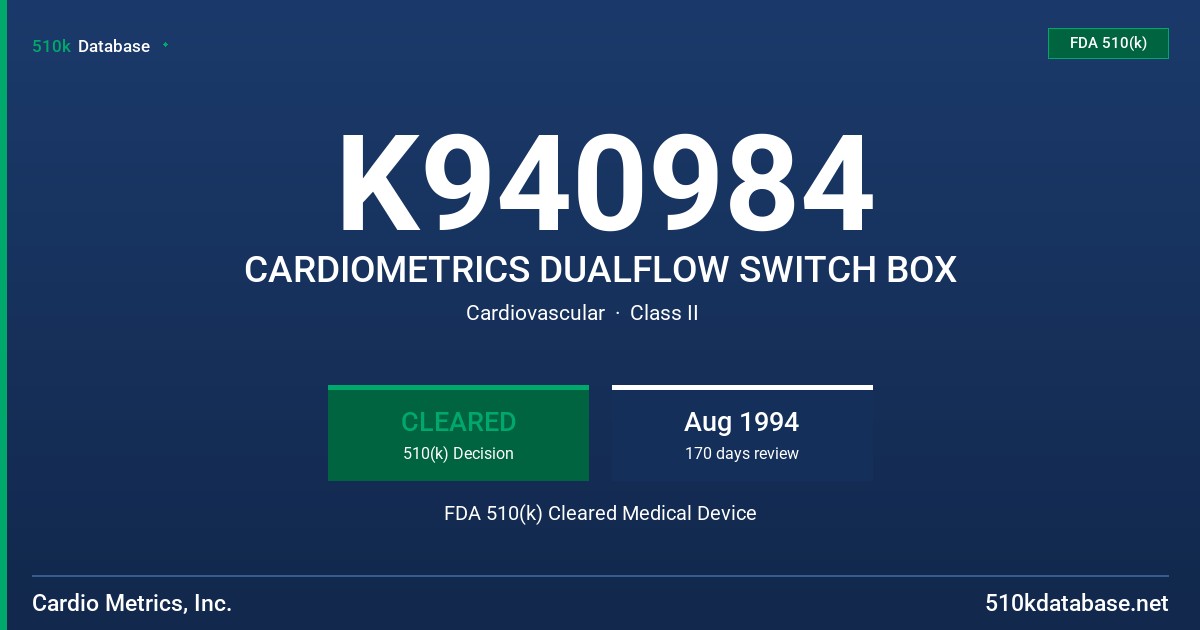 K940984 CARDIOMETRICS DUALFLOW SWITCH BOX FDA 510(k) Cleared Medical Device