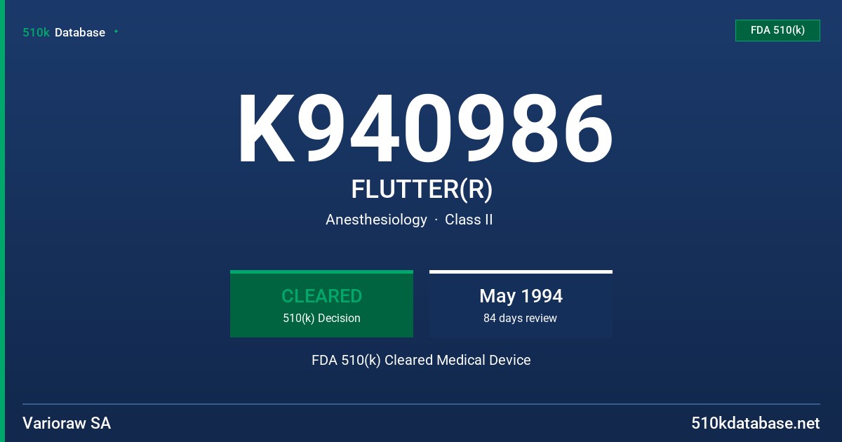 K940986 FLUTTER(R) FDA 510(k) Cleared Medical Device