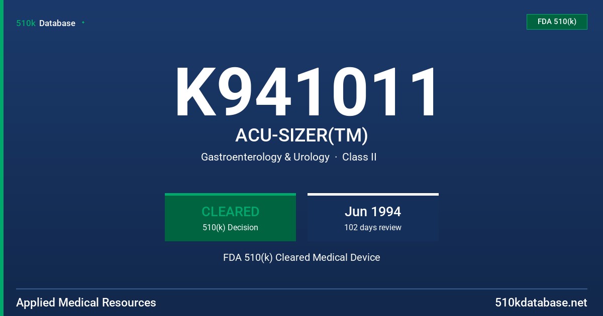 K941011 ACU-SIZER(TM) FDA 510(k) Cleared Medical Device