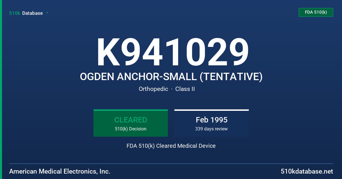 K941029 OGDEN ANCHOR-SMALL (TENTATIVE) FDA 510(k) Cleared Medical Device