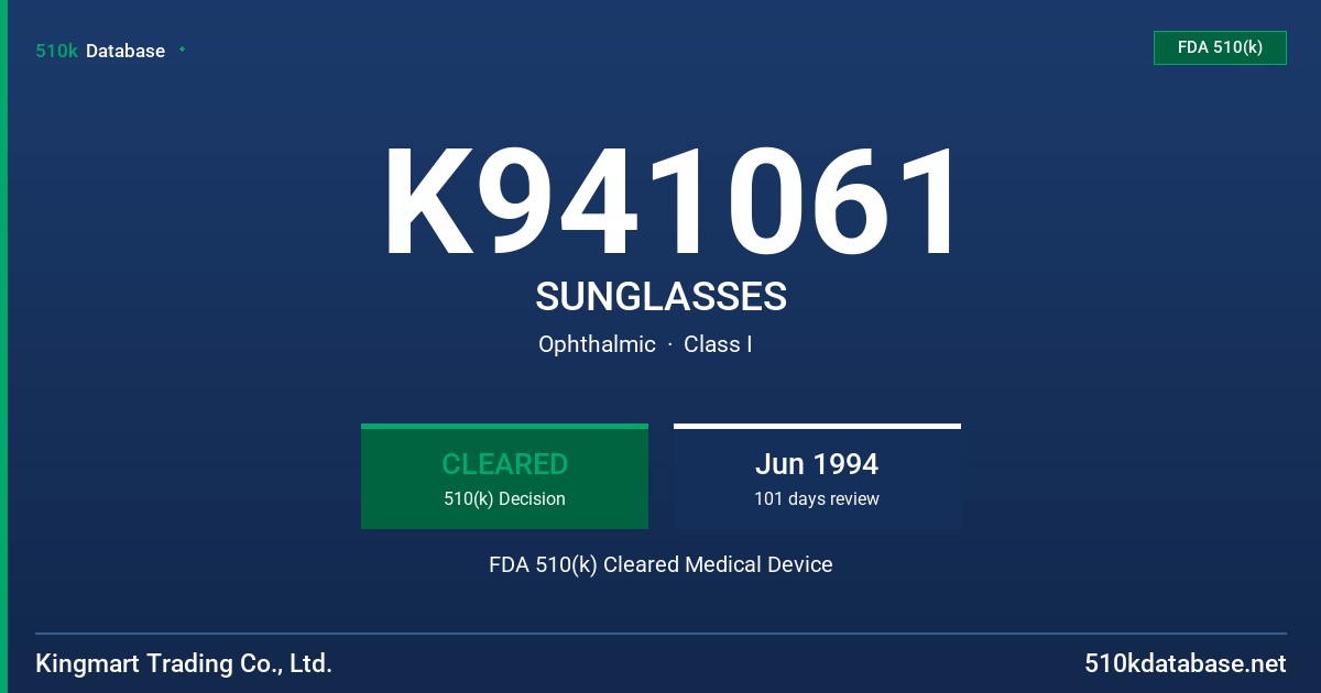 K941061 SUNGLASSES FDA 510(k) Cleared Medical Device