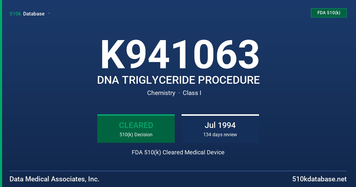 K941063 DNA TRIGLYCERIDE PROCEDURE FDA 510(k) Cleared Medical Device