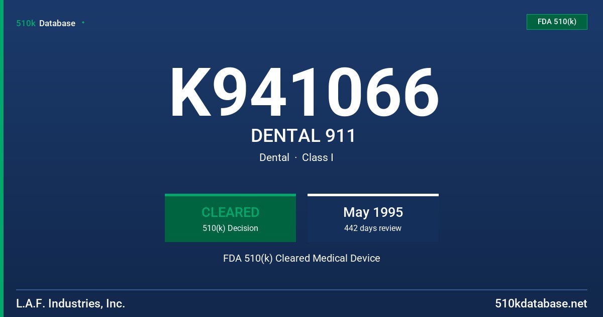 K941066 DENTAL 911 FDA 510(k) Cleared Medical Device