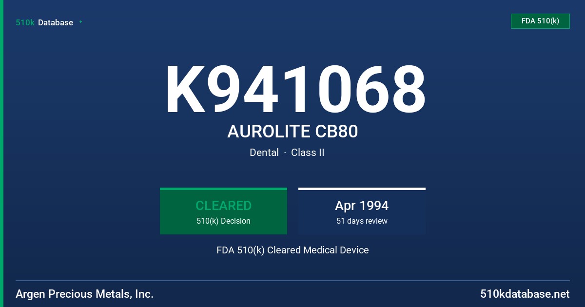 K941068 AUROLITE CB80 FDA 510(k) Cleared Medical Device