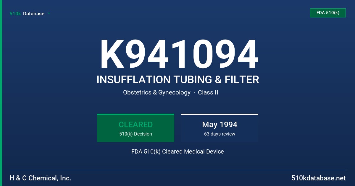 K941094 INSUFFLATION TUBING & FILTER FDA 510(k) Cleared Medical Device