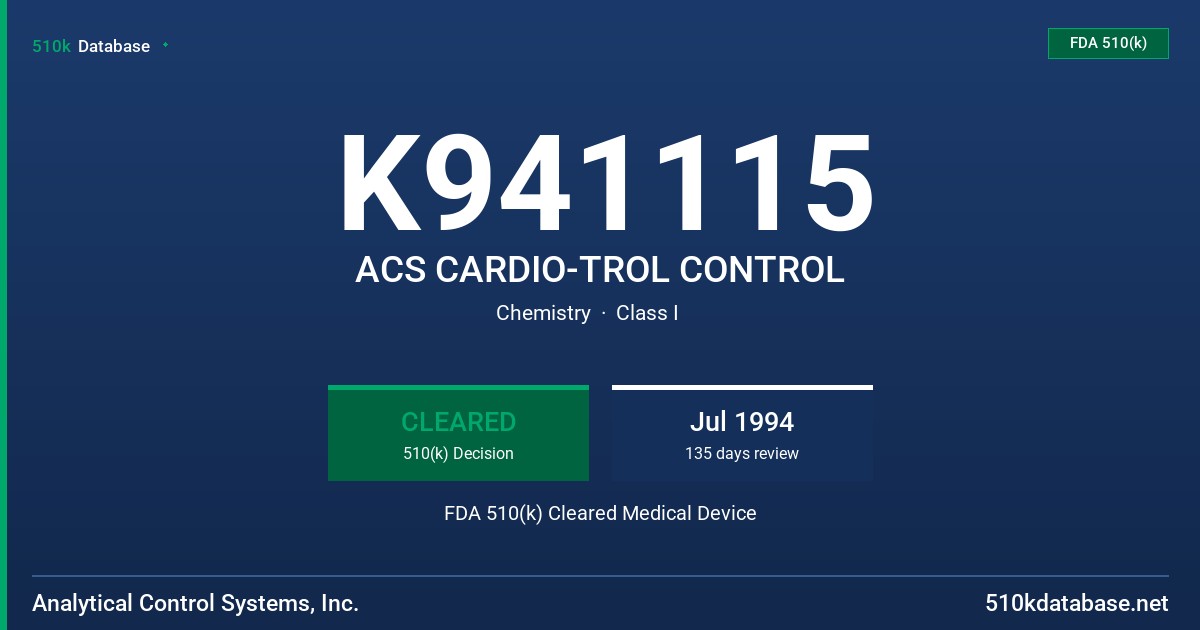 K941115 ACS CARDIO-TROL CONTROL FDA 510(k) Cleared Medical Device