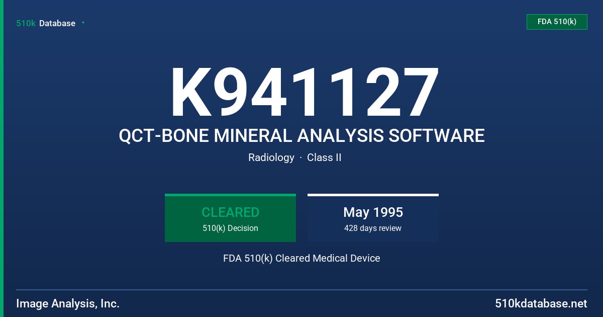 K941127 QCT-BONE MINERAL ANALYSIS SOFTWARE FDA 510(k) Cleared Medical Device