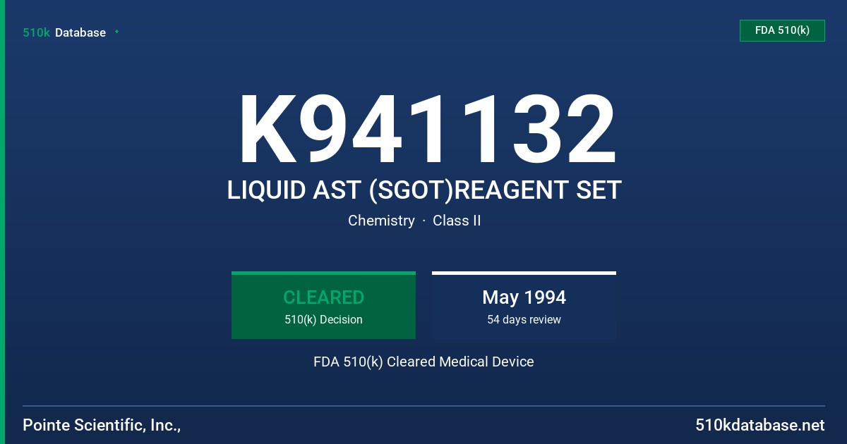 K941132 LIQUID AST (SGOT)REAGENT SET FDA 510(k) Cleared Medical Device