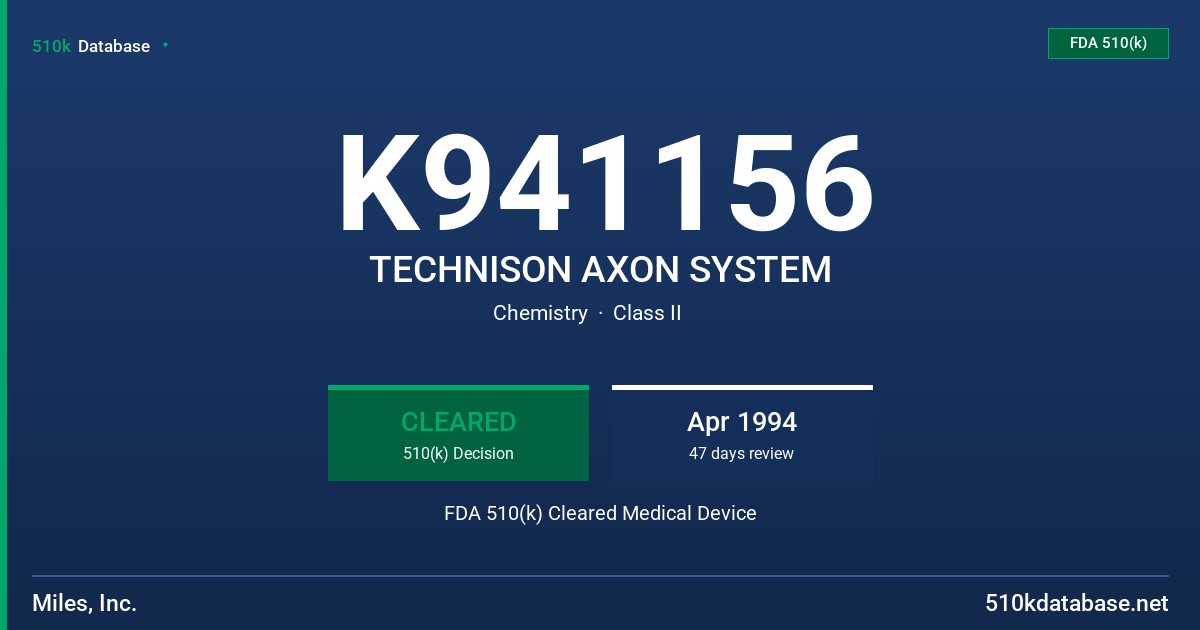 K941156 TECHNISON AXON SYSTEM FDA 510(k) Cleared Medical Device