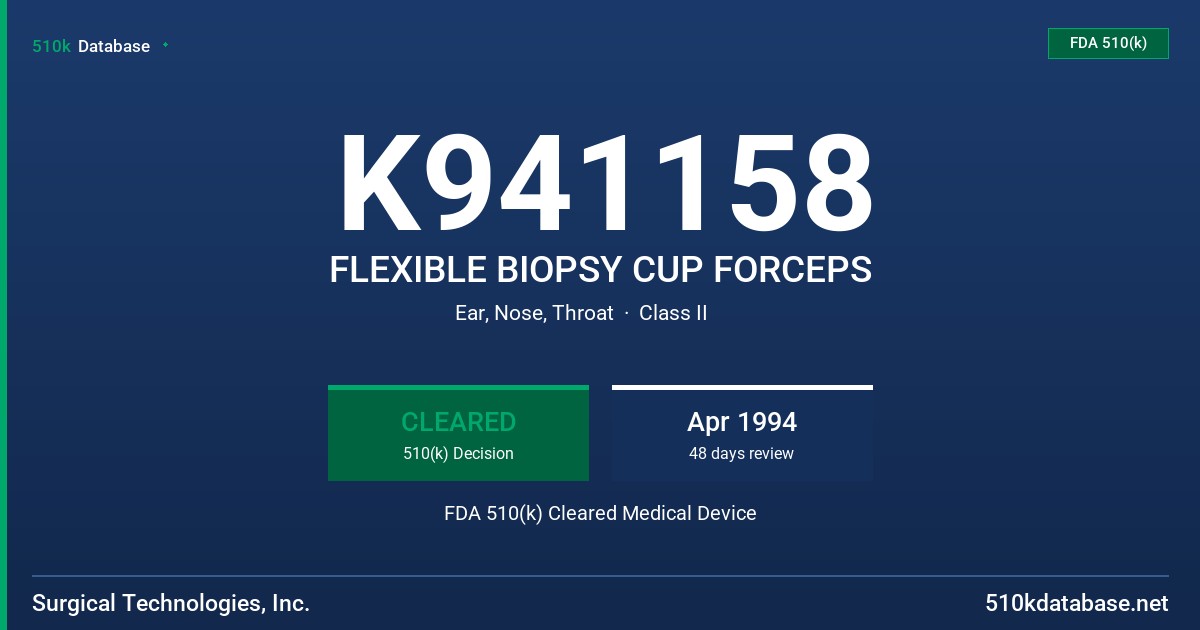 K941158 FLEXIBLE BIOPSY CUP FORCEPS FDA 510(k) Cleared Medical Device