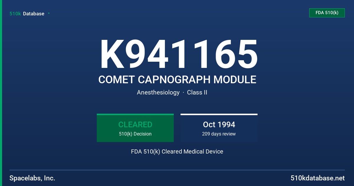 K941165 COMET CAPNOGRAPH MODULE FDA 510(k) Cleared Medical Device