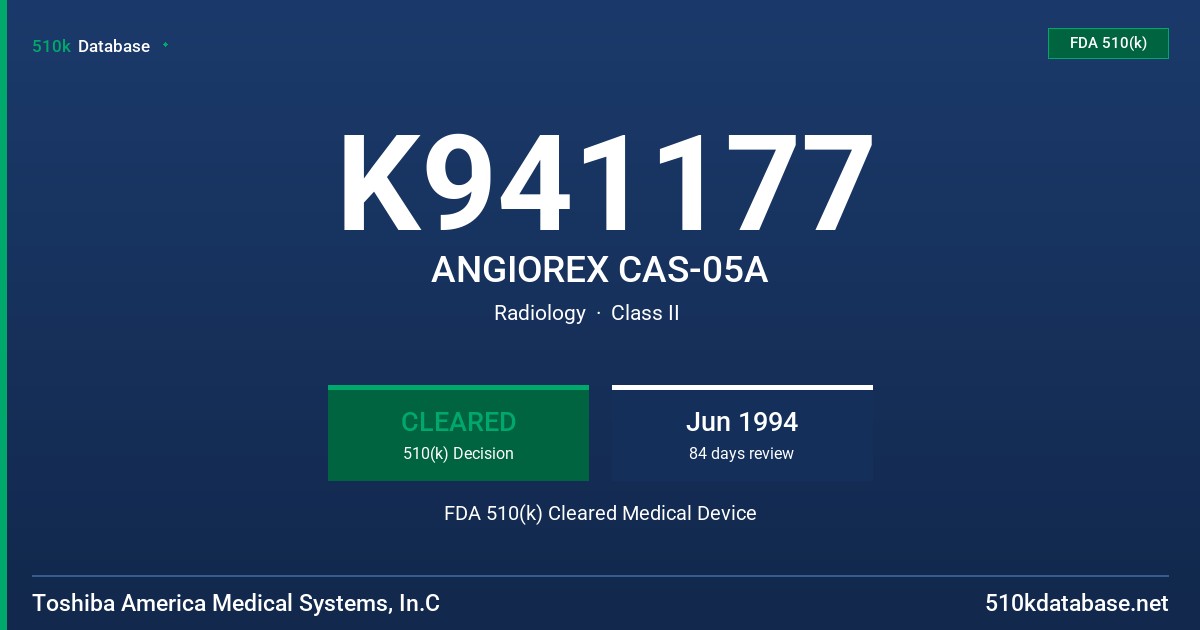 K941177 ANGIOREX CAS-05A FDA 510(k) Cleared Medical Device
