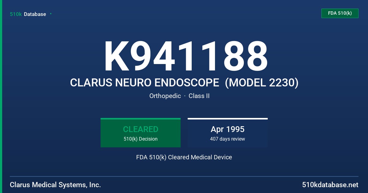 K941188 CLARUS NEURO ENDOSCOPE  (MODEL 2230) FDA 510(k) Cleared Medical Device