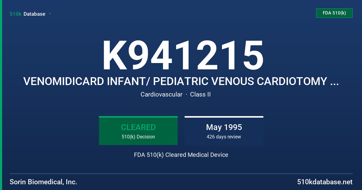 K941215 VENOMIDICARD INFANT/ PEDIATRIC VENOUS CARDIOTOMY RESERVOIR FDA 510(k) Cleared Medical Device