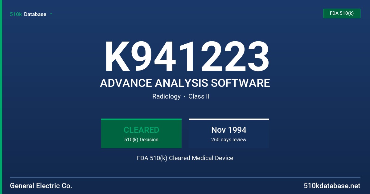 K941223 ADVANCE ANALYSIS SOFTWARE FDA 510(k) Cleared Medical Device