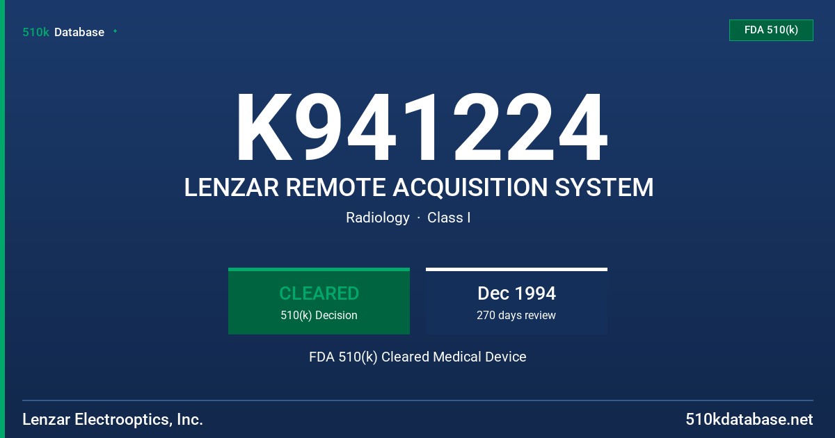 K941224 LENZAR REMOTE ACQUISITION SYSTEM FDA 510(k) Cleared Medical Device