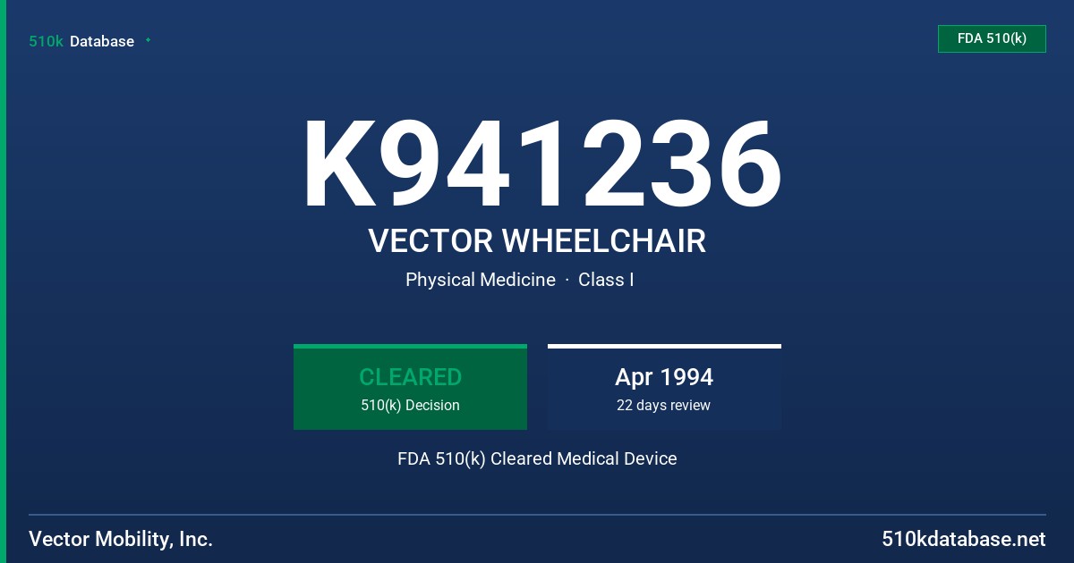 K941236 VECTOR WHEELCHAIR FDA 510(k) Cleared Medical Device