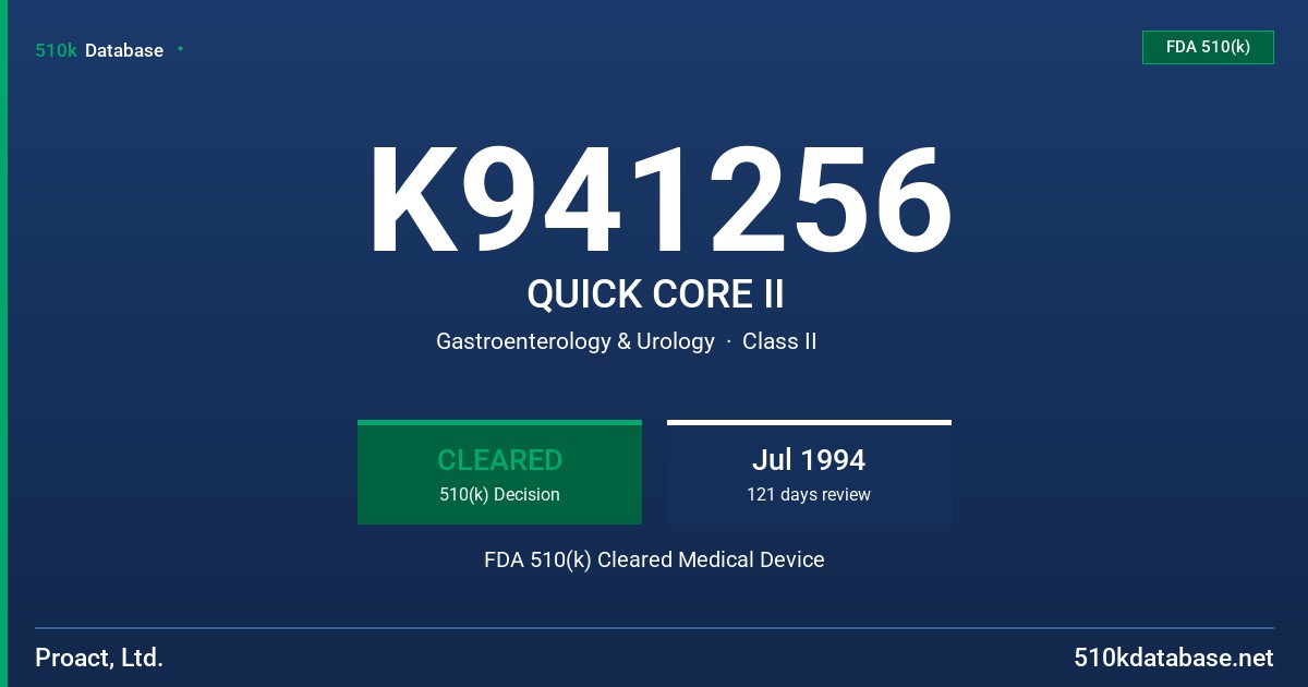 K941256 QUICK CORE II FDA 510(k) Cleared Medical Device