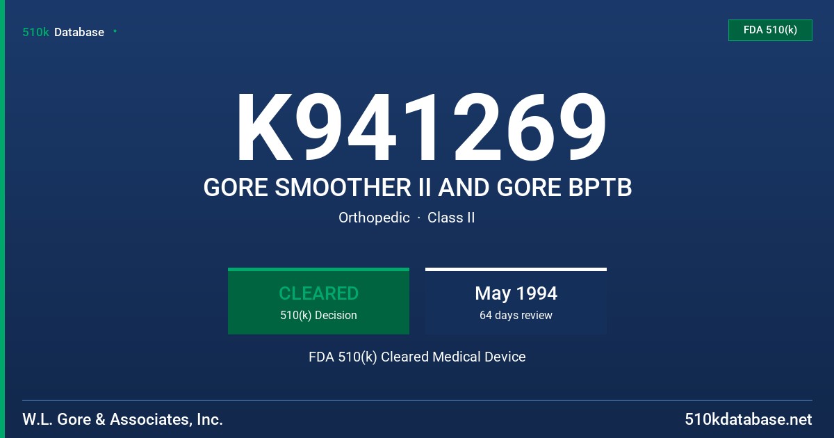 K941269 GORE SMOOTHER II AND GORE BPTB FDA 510(k) Cleared Medical Device
