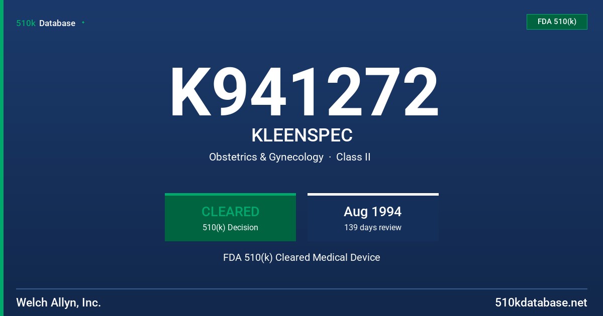 K941272 KLEENSPEC FDA 510(k) Cleared Medical Device