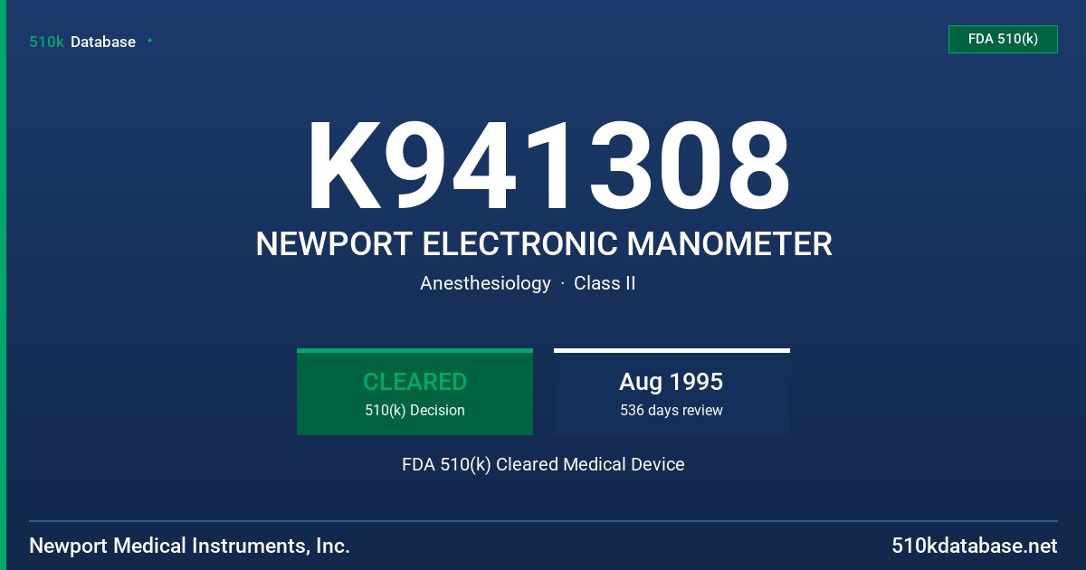 K941308 NEWPORT ELECTRONIC MANOMETER FDA 510(k) Cleared Medical Device