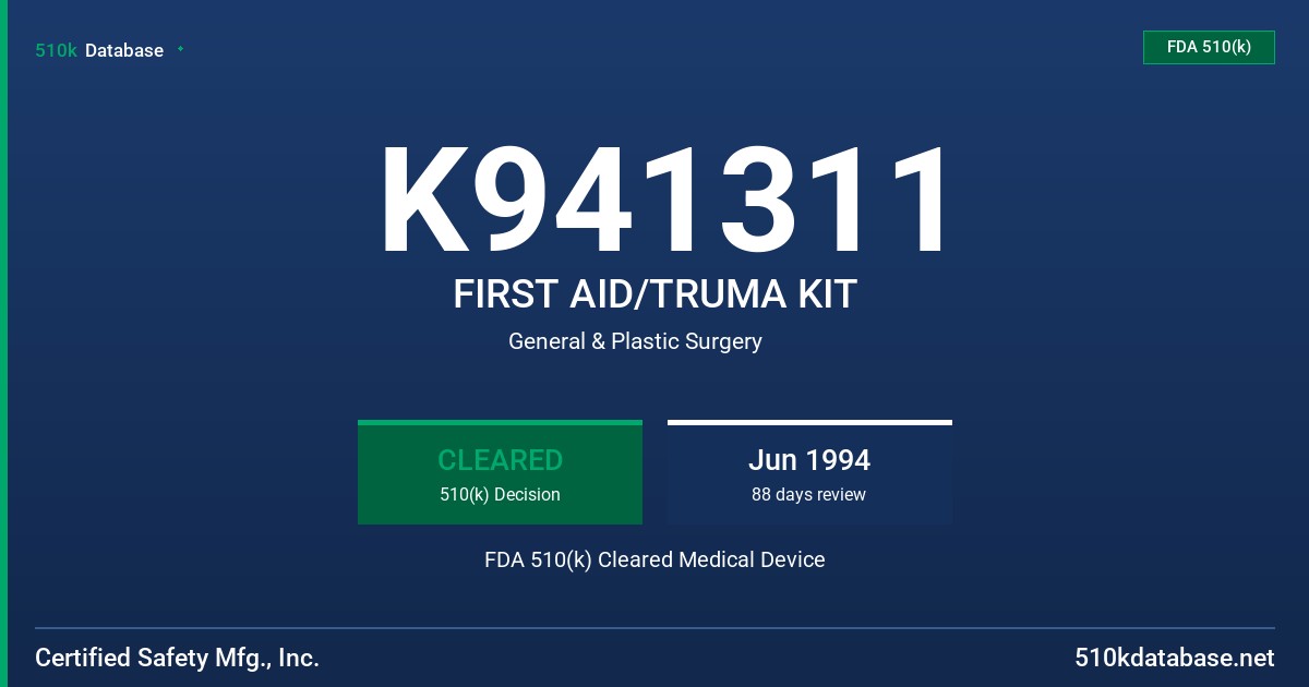 K941311 FIRST AID/TRUMA KIT FDA 510(k) Cleared Medical Device