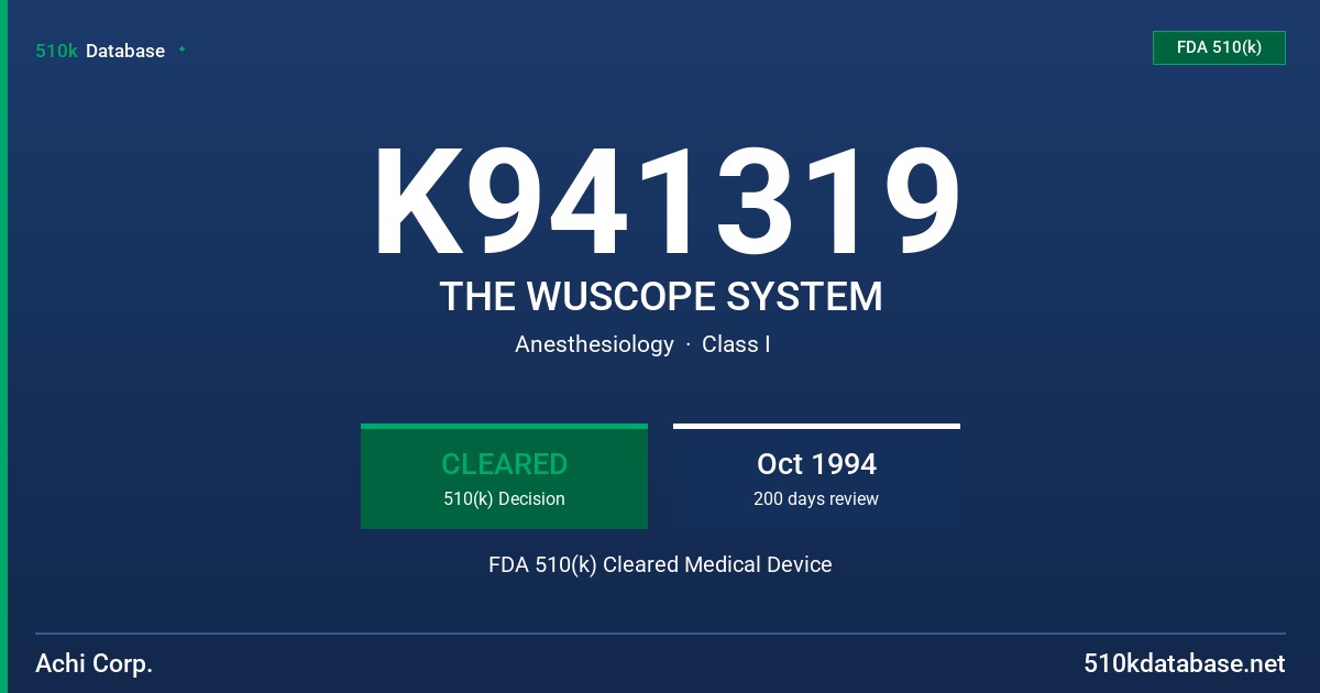 K941319 THE WUSCOPE SYSTEM FDA 510(k) Cleared Medical Device