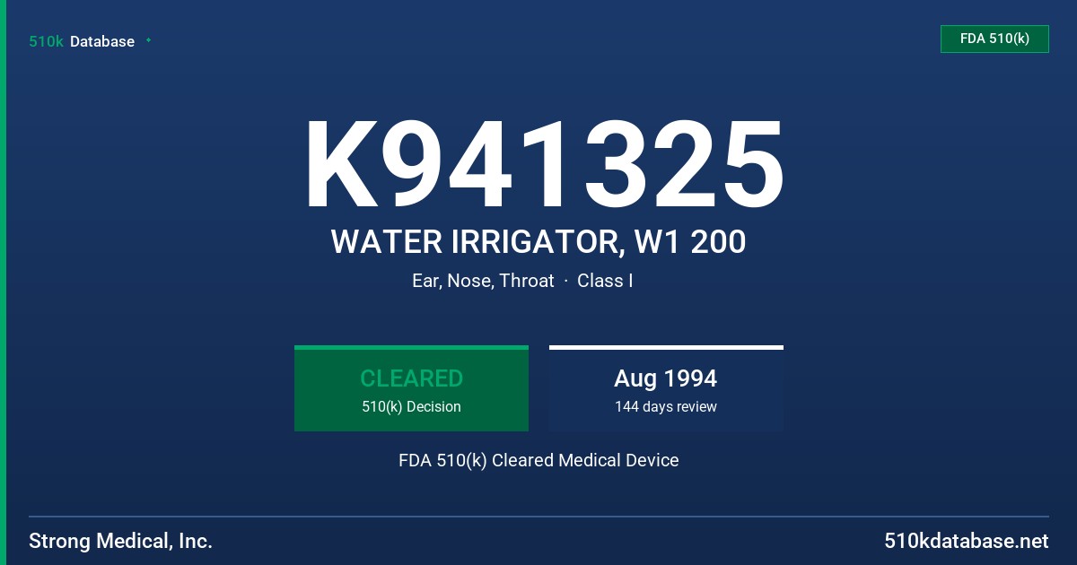 K941325 WATER IRRIGATOR, W1 200 FDA 510(k) Cleared Medical Device