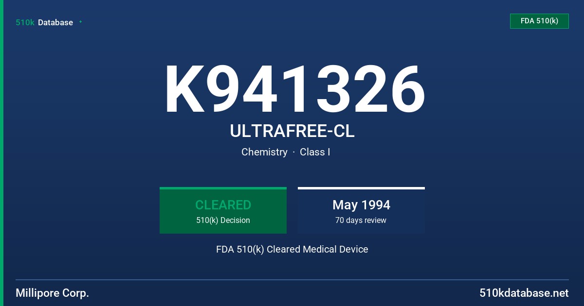 K941326 ULTRAFREE-CL FDA 510(k) Cleared Medical Device