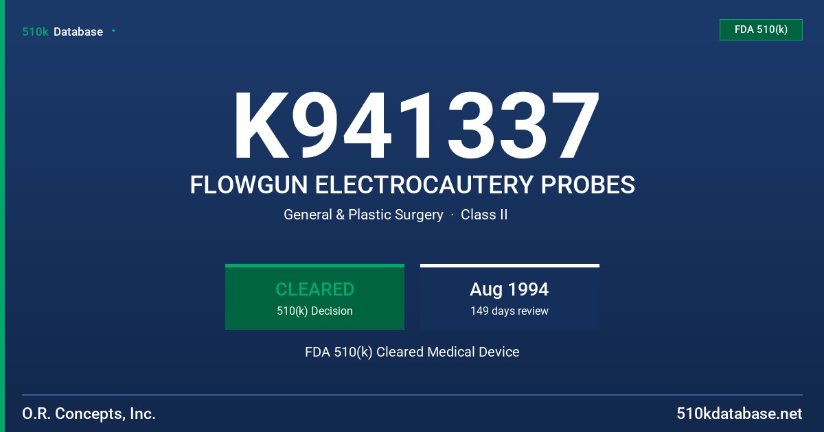 K941337 FLOWGUN ELECTROCAUTERY PROBES FDA 510(k) Cleared Medical Device