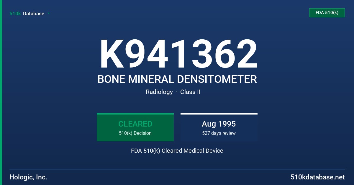 K941362 BONE MINERAL DENSITOMETER FDA 510(k) Cleared Medical Device