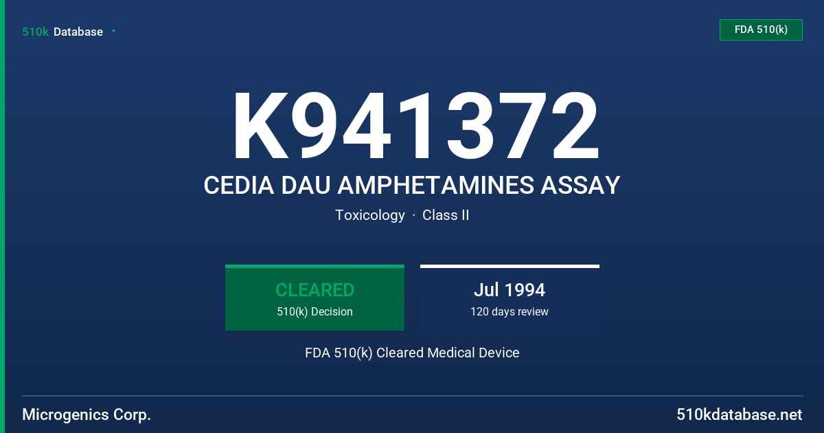 K941372 CEDIA DAU AMPHETAMINES ASSAY FDA 510(k) Cleared Medical Device