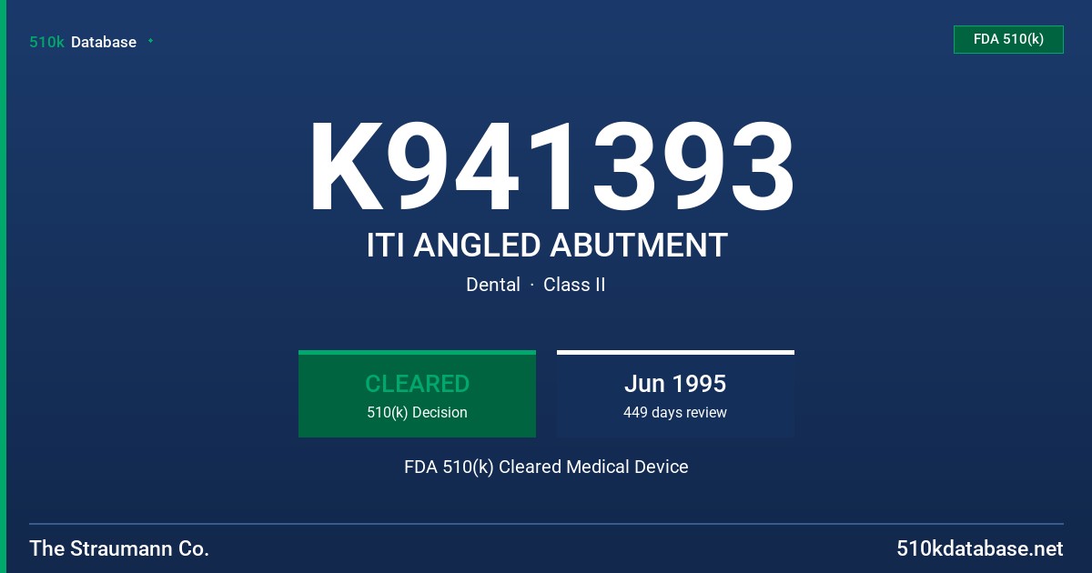 K941393 ITI ANGLED ABUTMENT FDA 510(k) Cleared Medical Device