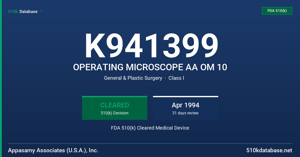 K941399 OPERATING MICROSCOPE AA OM 10 FDA 510(k) Cleared Medical Device