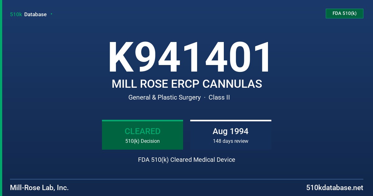 K941401 MILL ROSE ERCP CANNULAS FDA 510(k) Cleared Medical Device