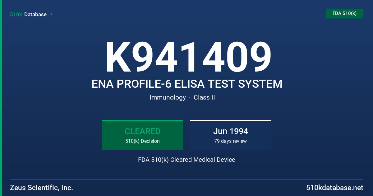 K941409 ENA PROFILE-6 ELISA TEST SYSTEM FDA 510(k) Cleared Medical Device