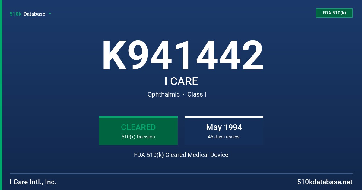 K941442 I CARE FDA 510(k) Cleared Medical Device