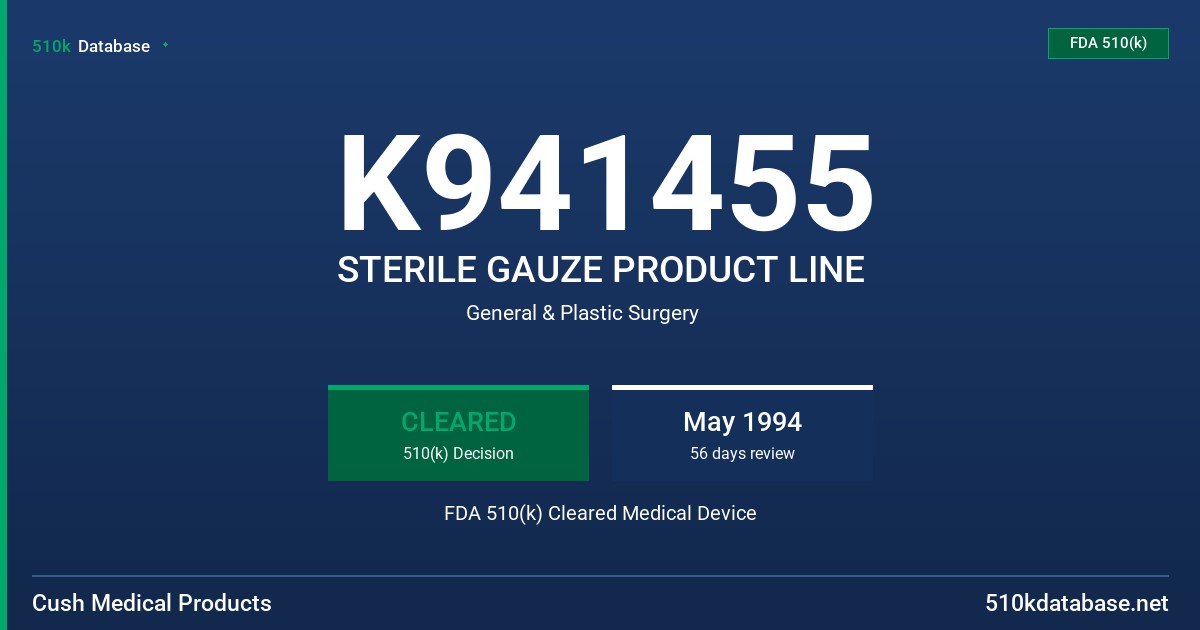 K941455 STERILE GAUZE PRODUCT LINE FDA 510(k) Cleared Medical Device