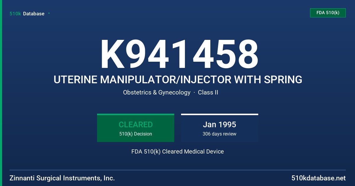 K941458 UTERINE MANIPULATOR/INJECTOR WITH SPRING FDA 510(k) Cleared Medical Device