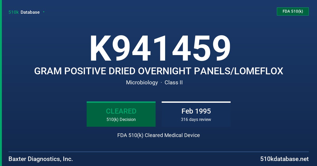 K941459 GRAM POSITIVE DRIED OVERNIGHT PANELS/LOMEFLOX FDA 510(k) Cleared Medical Device
